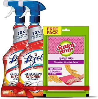 Lizol Disinfectant Kitchen Cleaner ( Buy 2 Lizol Kitchen Triggers 450ML Each & Get 1 Scotch Brite Sponge Wipe Free )