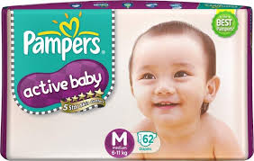 Pampers Active Baby Premium Taped M 62 Baby Diapers